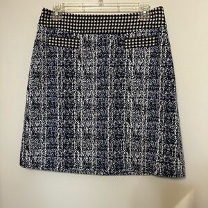 Cabi Reina Club Skirt Sz 6 Houndstooth Blue Black Knit Tweed 5320 Career A Line